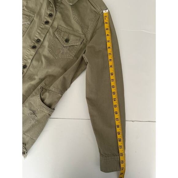 Free People Moon- Child Shirt Jacket Women XS Green Distressed Relaxed Army - Picture 7 of 9